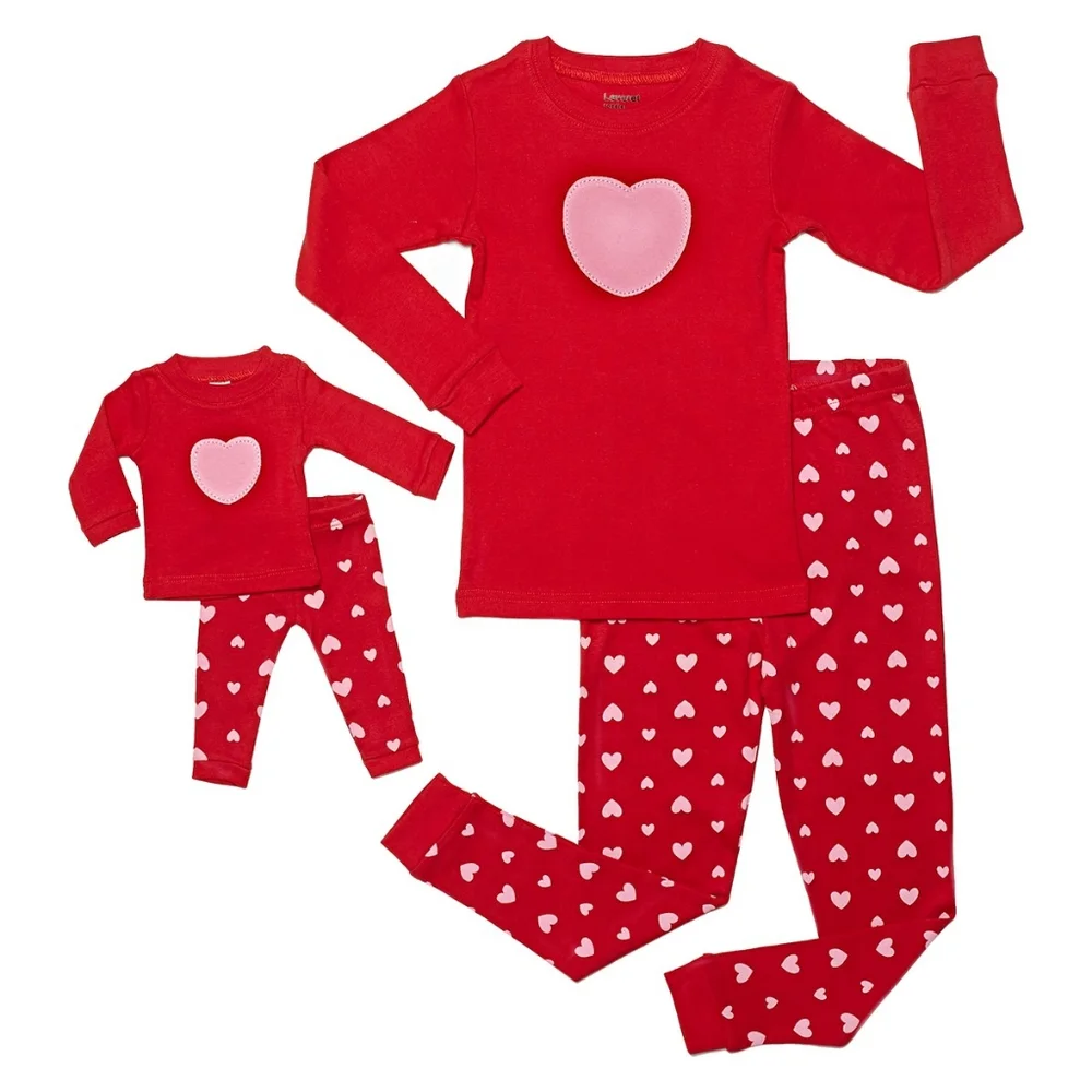 Leveret girls heart doll & me heart pj set, 6, red